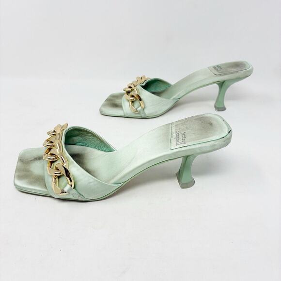 Jeffrey Campbell Mint Green Mr Big Chain Satin Heels 8 - Picture 1 of 8